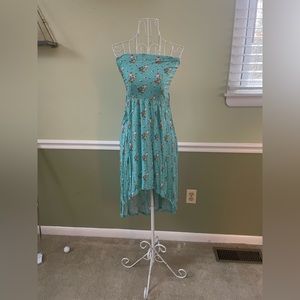 Boho shabby chic strapless tube top high low maxi dress floral sexy festival